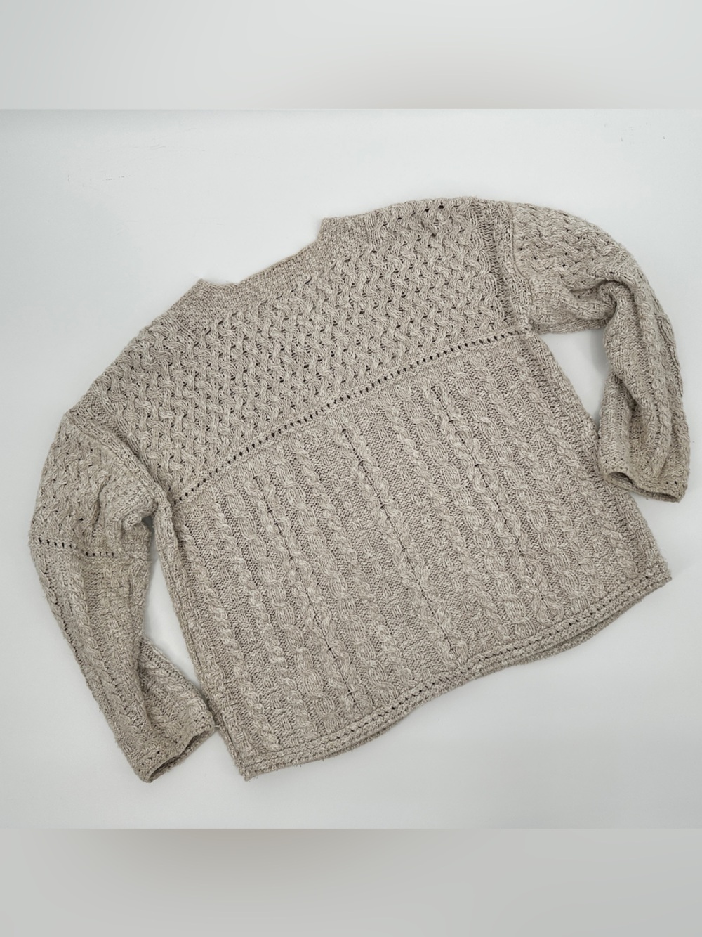 Aran Woollen Mills Irish Linen Wool Blend Cable Knit Cardigan Sweater Oatmeal - Picture 8 of 10